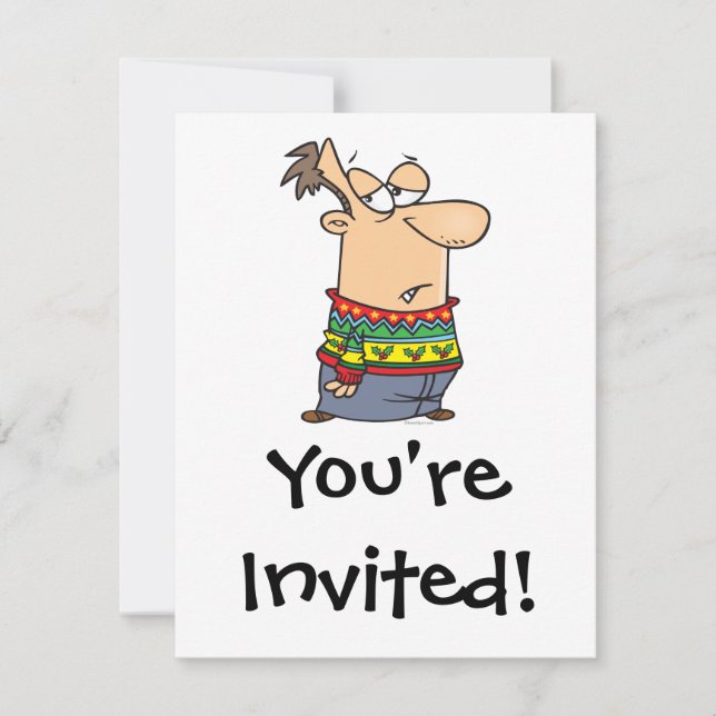ugly christmas sweater cartoon invitation (Front)