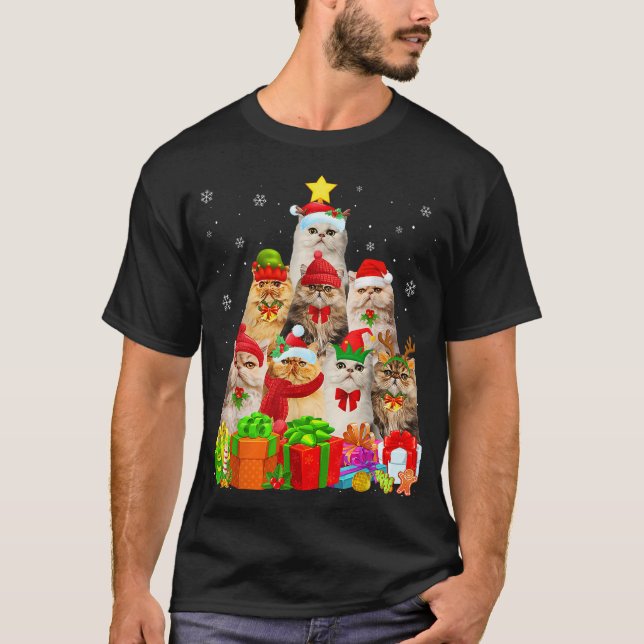 Ugly Christmas Sweater Cat Tree Funny Persian Cat  (Front)