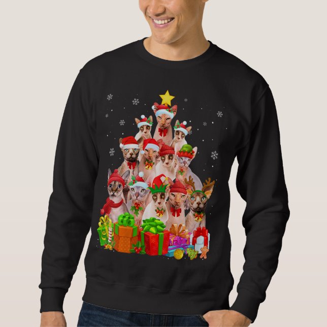 Ugly Christmas Sweater Cat Tree Funny Sphynx Cat X (Front)