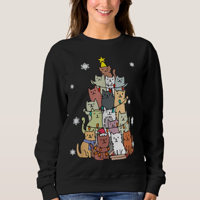 Ugly Christmas Sweater Cat Tree - Funny Xmas Cat G (Front)