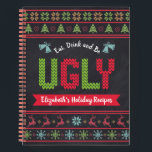 Ugly Christmas Sweater Chalkboard Recipe Cookbook<br><div class="desc">“Eat, drink and be ugly.” Here’s a wonderful way to keep track of all your favourite holiday recipes. Easily access your holiday culinary adventures with this unique, whimsical, modern, custom name Christmas recipe spiral notebook. A cute, Nordic knit fair isle pattern of whimsical trees, reindeer, ornaments, along with playful “sweater”...</div>