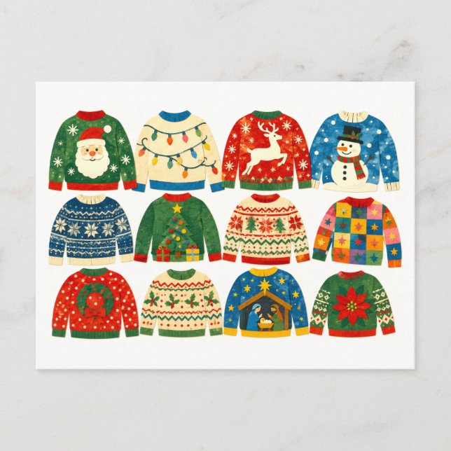 Ugly Christmas Sweater Collage Postcard (Front)