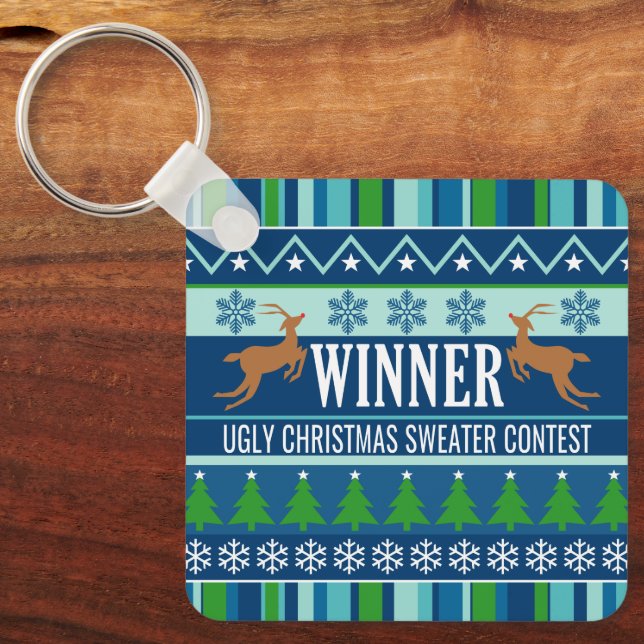 Ugly Christmas Sweater Contest Winner Award Key Ring (Front)