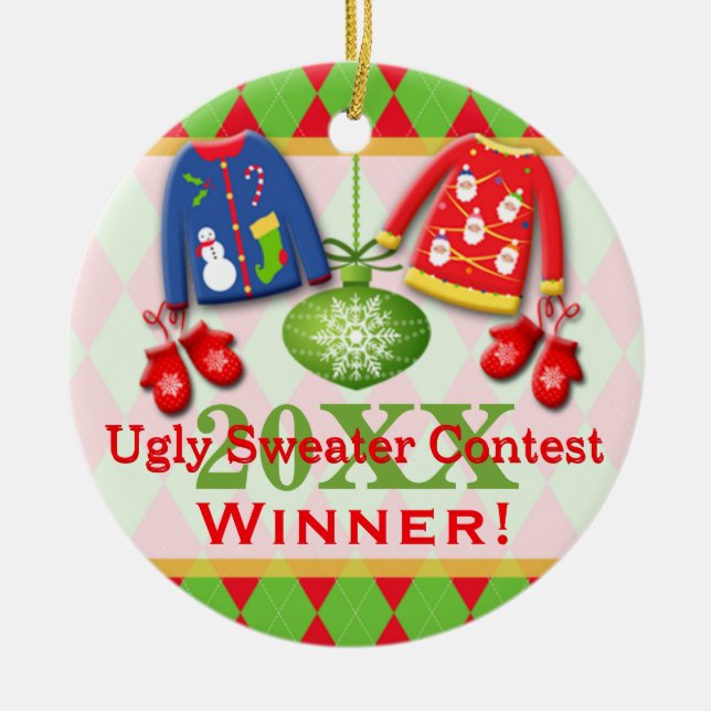 Ugly Christmas Sweater Contest Winner Ornament (Front)