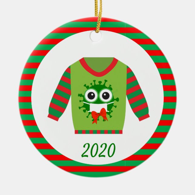 Ugly Christmas Sweater Covid Coronavirus 2020 Ceramic Tree Decoration (Front)
