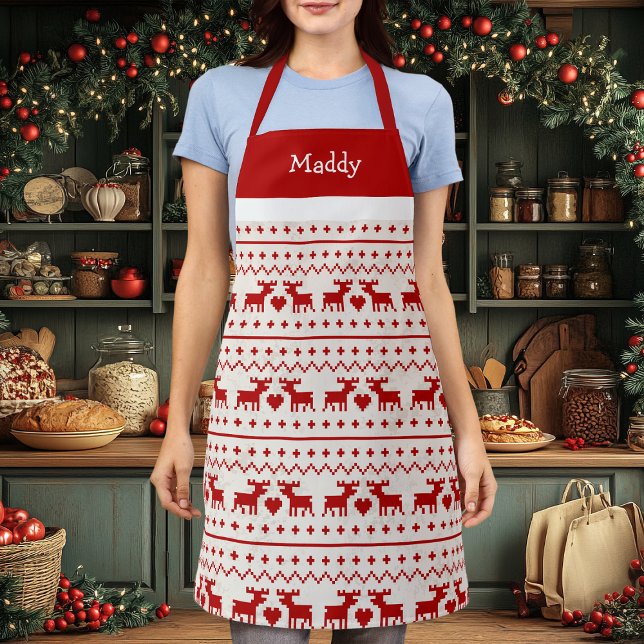 Ugly Christmas Sweater Deer Monogram Apron (Creator Uploaded)