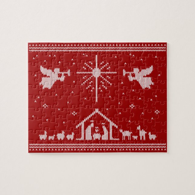 Ugly Christmas Sweater Design Nativity Christian Jigsaw Puzzle (Horizontal)