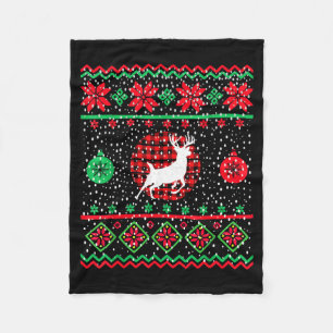 Ugly Christmas Sweater Design Plaid Reindeer  Fleece Blanket