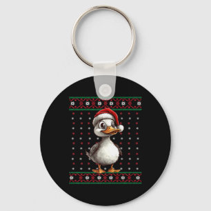 Ugly Christmas Sweater Duck Lover Santa Hat Funny Key Ring