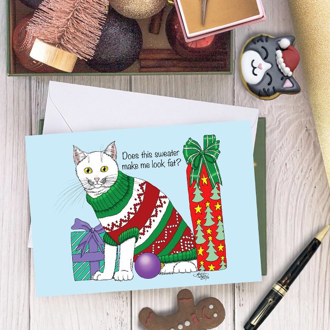 Ugly Christmas Sweater Funny Cat Holiday Card (Creator Uploaded)