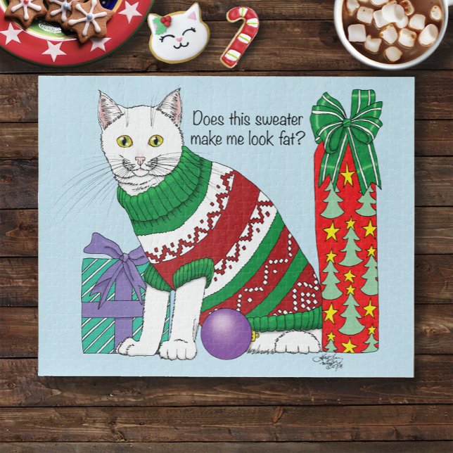 Ugly Christmas Sweater Funny Cat Jigsaw Puzzle (Creator Uploaded)