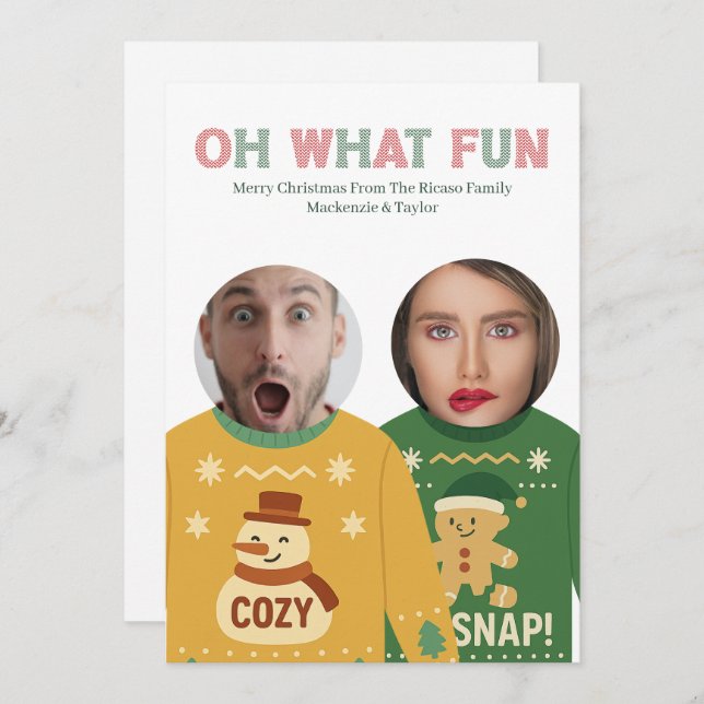 Ugly Christmas Sweater Funny Face Personalised Holiday Card (Front/Back)