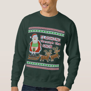 Ugly Christmas Sweater   Funny Santa Flashing Snow