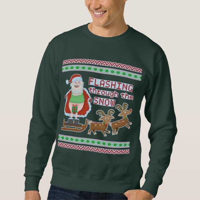 Ugly Christmas Sweater | Funny Santa Flashing Snow (Front)