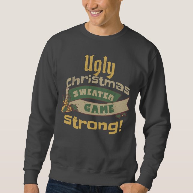 Ugly Christmas Sweater Game Strong! Dark Grey (Front)