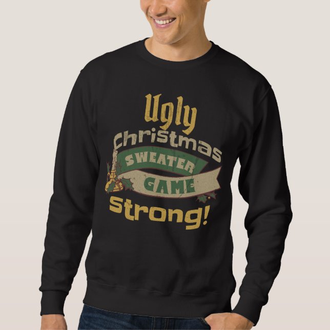Ugly Christmas Sweater Game Strong! Funny Black (Front)
