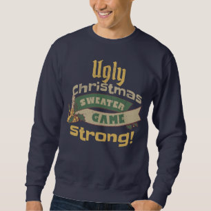 Ugly Christmas Sweater Game Strong! Navy Blue