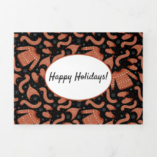 Ugly Christmas Sweater Hat Scarf Red White Tri-Fold Holiday Card