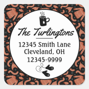 Ugly Christmas Sweater Hat Scarf Return Address Square Sticker