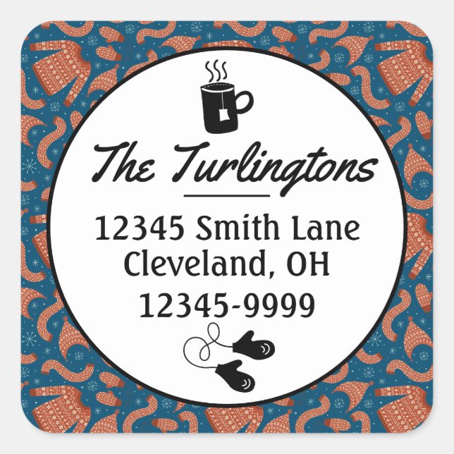 Ugly Christmas Sweater Hat Scarf Return Address Square Sticker (Front)