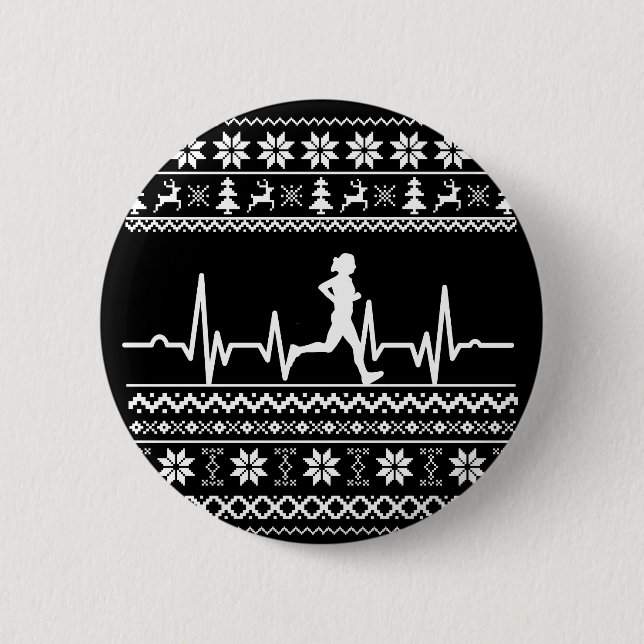 Ugly Christmas sweater heartbeat running run 6 Cm Round Badge (Front)