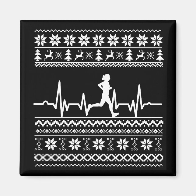 Ugly Christmas sweater heartbeat running run Magnet (Front)