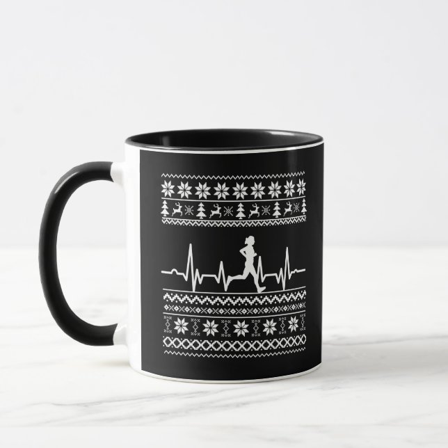 Ugly Christmas sweater heartbeat running run Mug (Left)