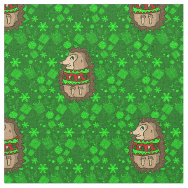 ugly christmas sweater hedgehogs fabric (Close Up)