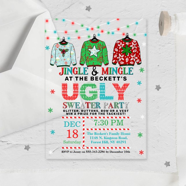 Ugly Christmas Sweater Holiday Party Acrylic Invitations (Creator Uploaded)