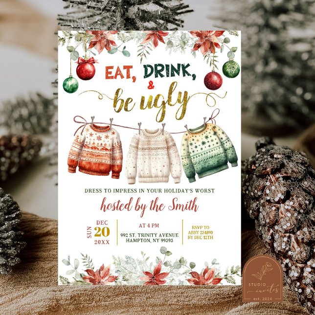 Ugly Christmas Sweater Holiday Party Invitation (Creator Uploaded)
