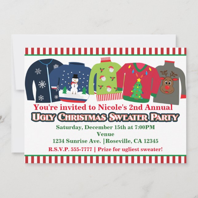 Ugly Christmas Sweater Holiday Party Invitations (Front)