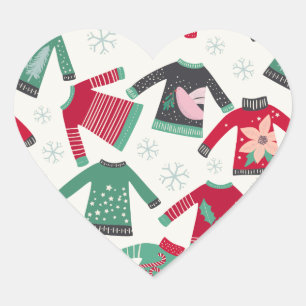 Ugly Christmas Sweater Holiday Pattern Green Red Heart Sticker