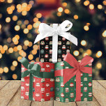 Ugly Christmas Sweater | Holly and Berries Pattern Wrapping Paper Sheet<br><div class="desc">Cute ugly Christmas sweater and holly and berries pattern on three different coloured backgrounds -- retro red,  retro green,  and white.</div>