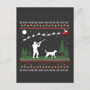 Ugly Christmas Sweater Hunting Season Santa  Holiday Postcard