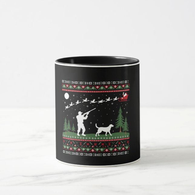 Ugly Christmas Sweater Hunting Season Santa  Mug (Center)