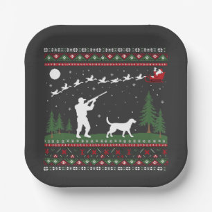 Ugly Christmas Sweater Hunting Season Santa Paper Plate