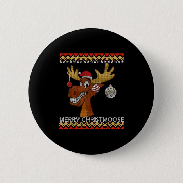 Ugly Christmas Sweater I Merry Christmoose Funny M 6 Cm Round Badge (Front)