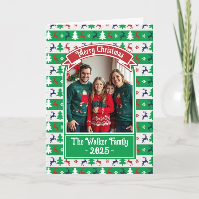 Ugly Christmas Sweater Jumper Family Photo  Card (Front)