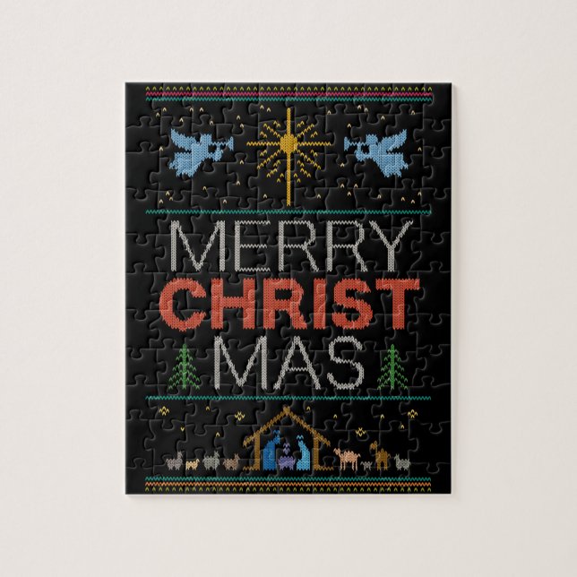 Ugly Christmas Sweater Merry Christmas  Christian Jigsaw Puzzle (Vertical)