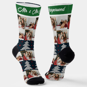 Ugly Christmas Sweater Mr & Mrs Newlywed 2 Photo Socks