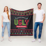 Ugly Christmas Sweater Nordic Knit Fun Chalkboard  Fleece Blanket<br><div class="desc">“Have yourself an ugly sweater Christmas.” Decorate your home in “style” with this unique, fun holiday fleece blanket! Nordic knit fair isle pattern of whimsical trees, reindeer, ornaments, along with playful “sweater” typography in red, green and aqua blue, overlay a chalkboard background. Feel the warmth and joy of the holiday...</div>
