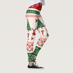 Ugly Christmas Sweater Nordic Reindeer Pattern Leggings