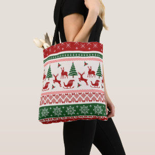 Ugly Christmas Sweater Nordic Reindeer Pattern Tote Bag