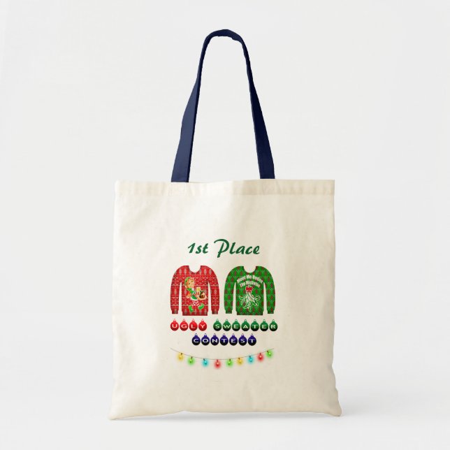 Ugly Christmas Sweater Party 1st Place Winner Tote Bag (Front)