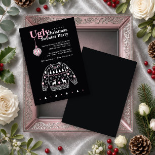 Ugly Christmas Sweater Party Black Pink TMF26 Invitation
