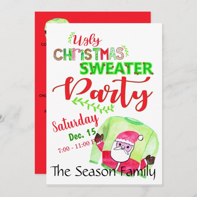 Ugly Christmas Sweater Party Invitation (Front/Back)