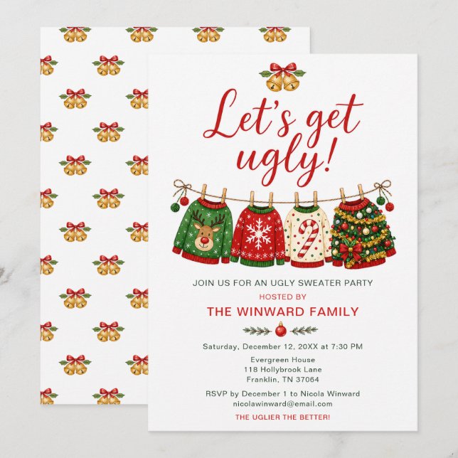 Ugly Christmas Sweater Party Invitation (Front/Back)