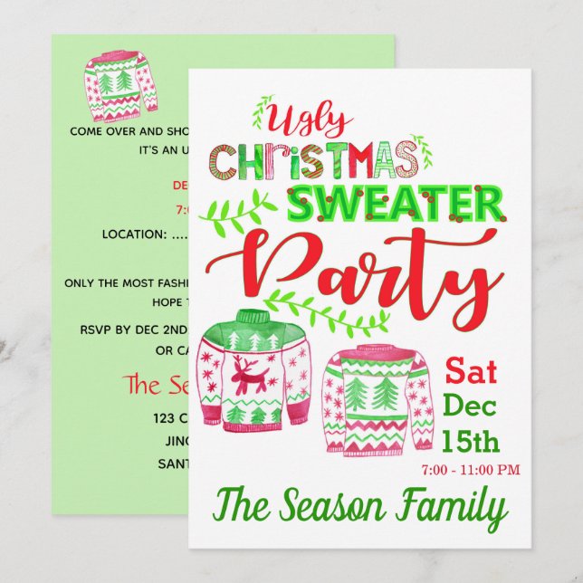 Ugly Christmas Sweater Party Invitation (Front/Back)