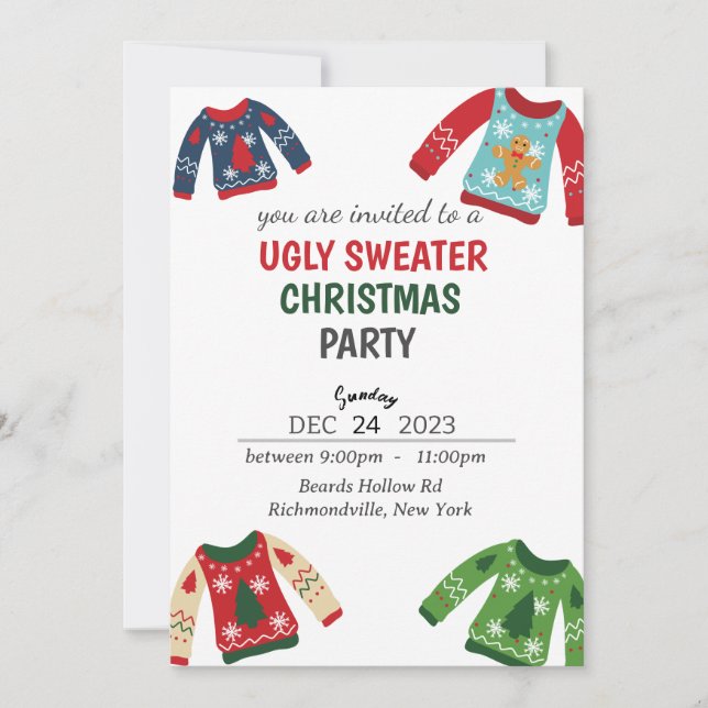 Ugly Christmas sweater Party Invitation (Front)