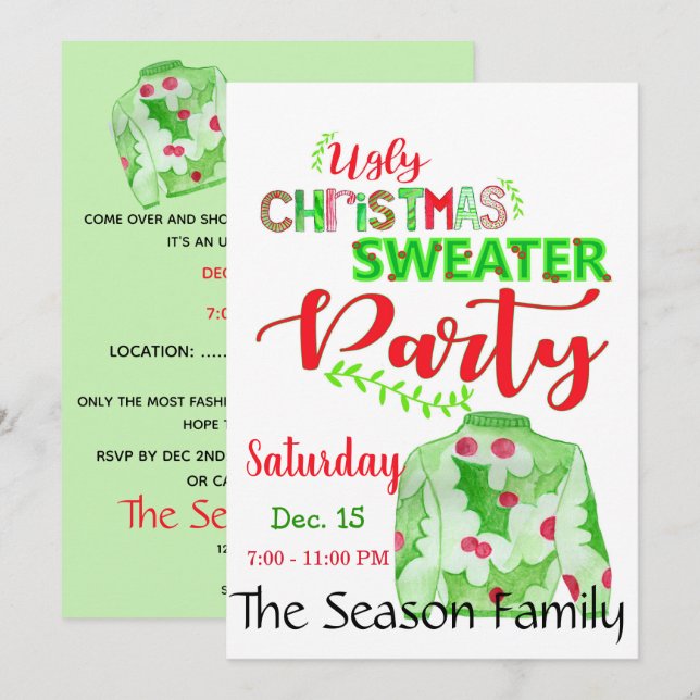 Ugly Christmas Sweater Party Invitation (Front/Back)